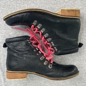 Matt Bernson Boots Womens 7M Black Leather Artika Hiking Pink Lace Up Combat